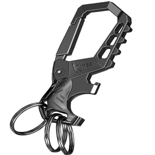 Kivssi Heavy duty metal keychains Carabiner clip Car key chainsFashion family keychain bottle opener and 3 Key Rings suitable for men and womenBlack1pcs