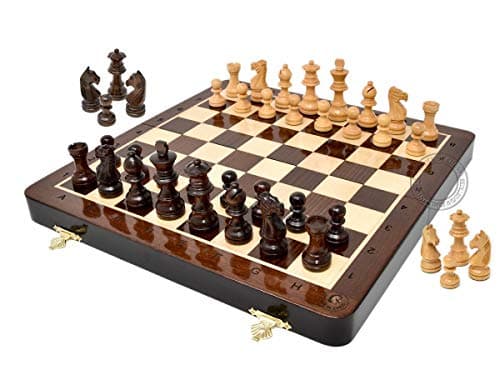 House of Chess 12 Inches Wooden Magnetic Folding Travel Chess SetBoard 2 Extra Knights 2 Extra Pawns 2 Extra Queens Algebraic Notation Handmade Premium Quality