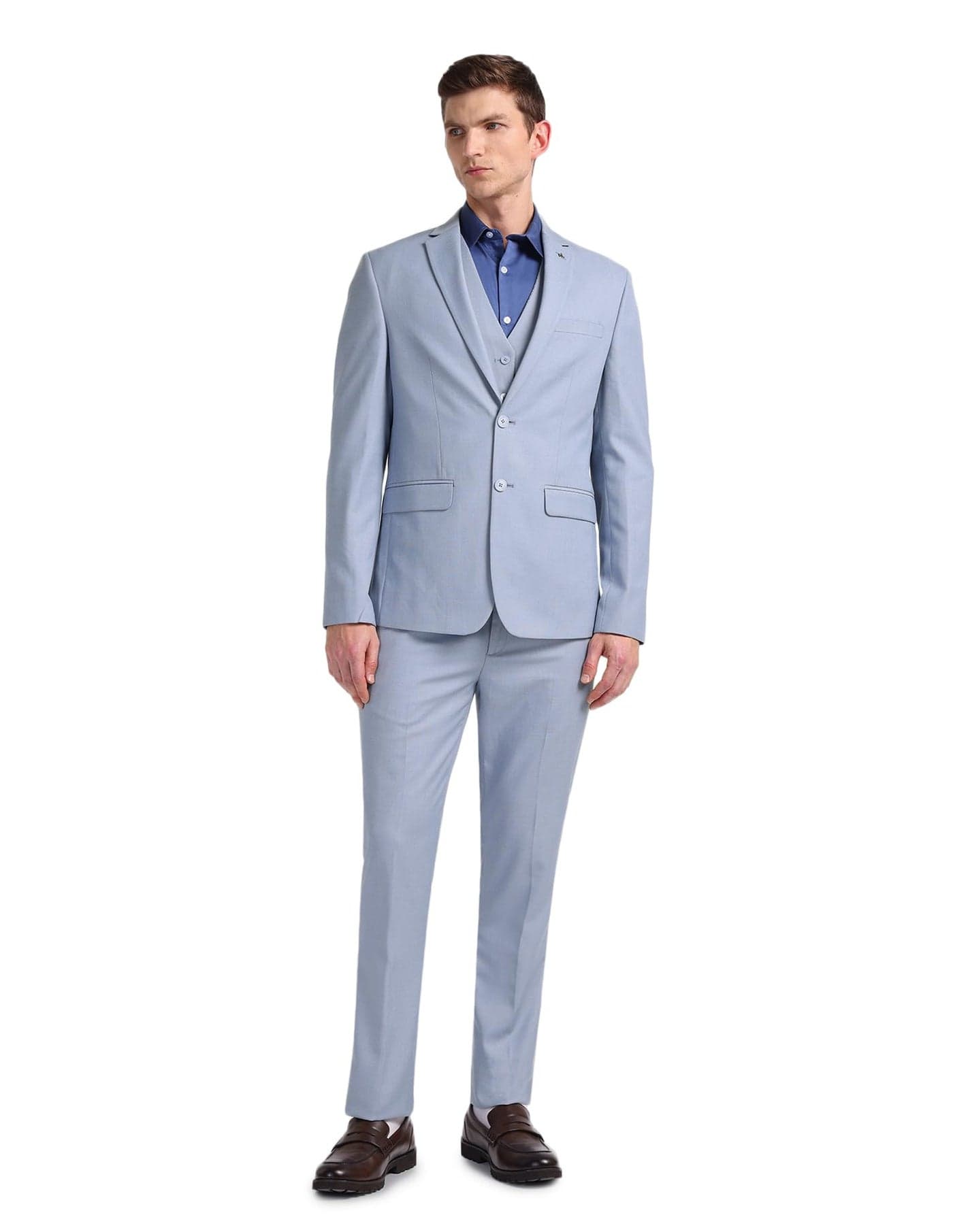 Arrow Solid Tailored Fit Three Piece Suit Blue