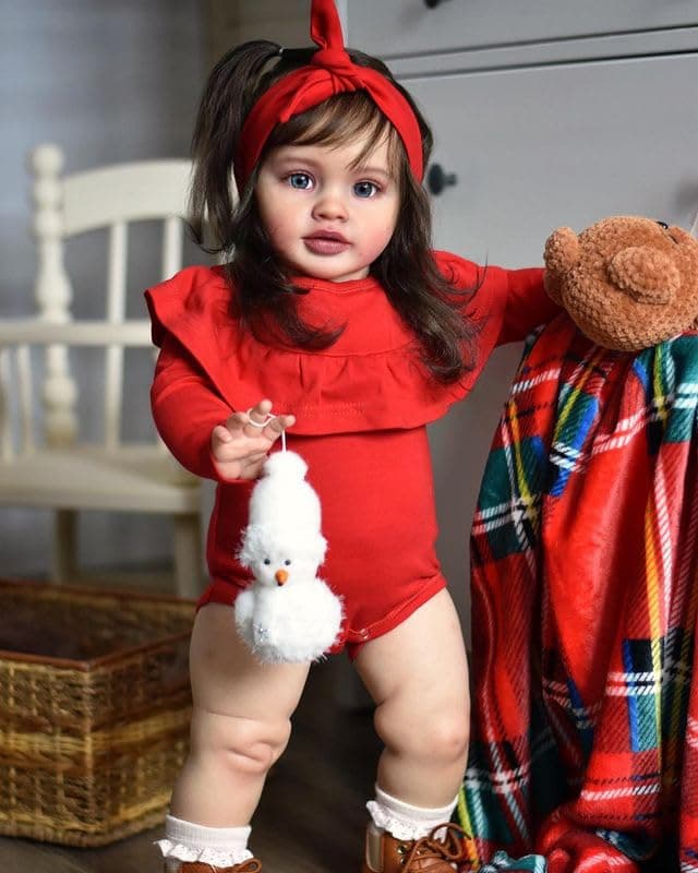 iCradle Realistic Reborn Baby Dolls Girl 26 Inch Lifelike Newborn Baby Dolls Handmade Silicone Vinyl with Soft Cloth Body Brown Hair Red Clothes Christmas or Birthday Gift for Kids Age 3