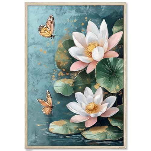 Abstract Lotus Canvas Wall Art Pink And White Flower Painting Zen Poster Abstract Floral Artwork Modern Botanical Prints Flower Picture Lotus Leaf Painting Zen Floral Wall Art Room 16x24inch No Frame