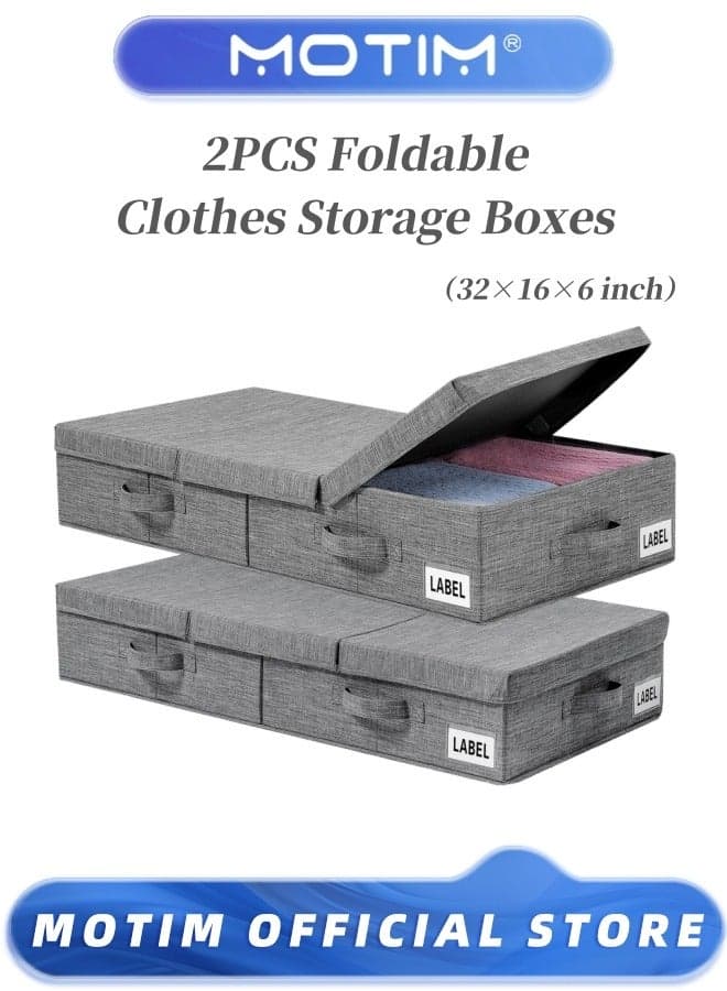 2Pcs Under Bed Storage Clothes Storage Boxes Foldable Wardrobe with Lid Under Bed Foldable Under Bed Clothes Storage Bins with Handle Stackable Storage Box for Organizing Clothes and Shoes