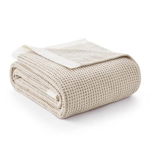 Amélie Home Waffle Throw Blanket for Couch, Soft Cozy Chenille Knit Blanket Warm Decorative Throw for Sofa, 50"x60", Beige