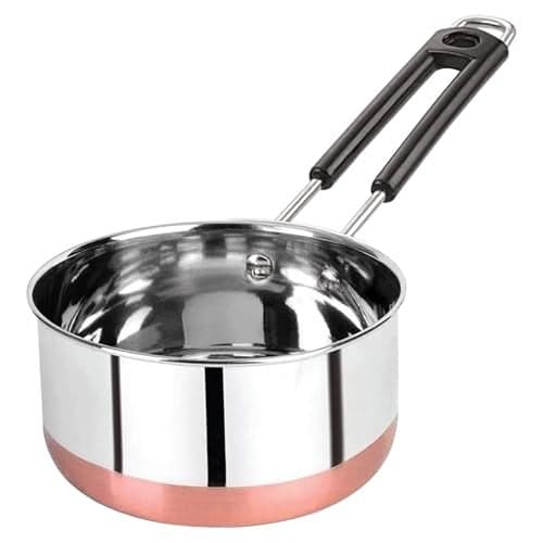AADHIK Tea Pan Stainless Steel Copper Bottom Sauce Pan Milk Pan Tapeli Patila Induction Base 1.5 Litre Sauce Pot Milk Boiler with Handle (1500 ml)