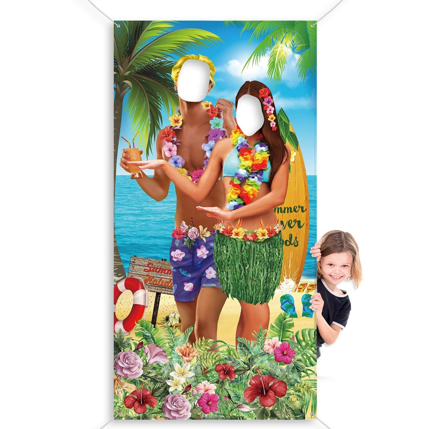 Hawaiian Party Decorations Aloha Luau Photo Prop for Couple, Large Hawaiian Fabric Photo Booth Background, Funny Couple of Luau Photo Door Banner for Luau Party and Beach, 6x3 Ft