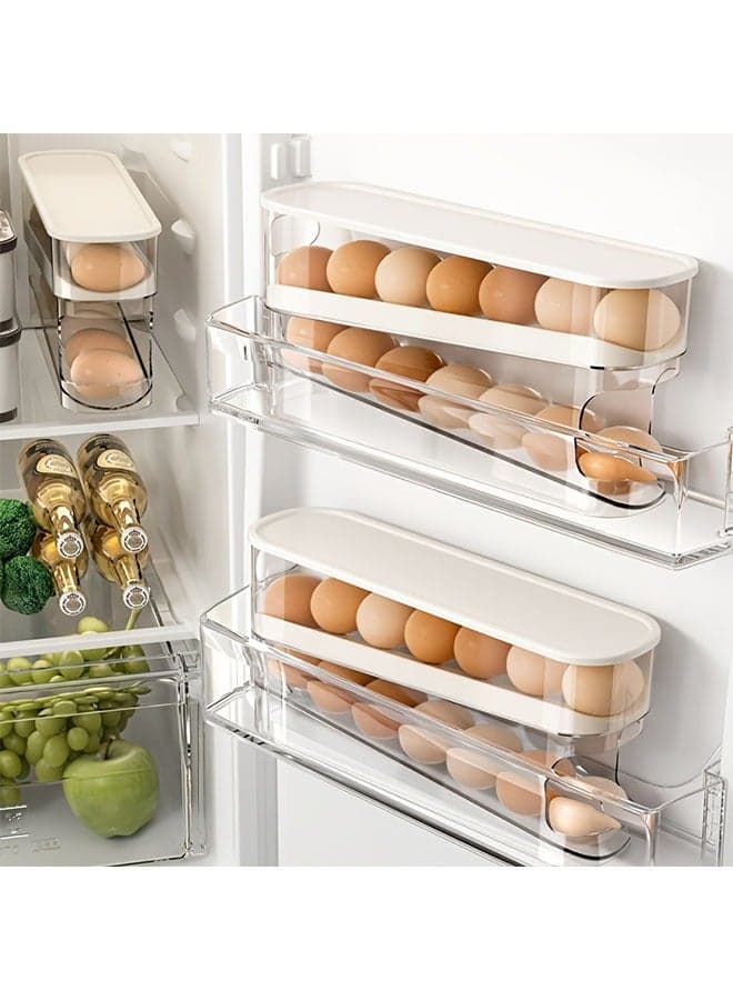 2pcs Adjustable Rolling Egg Holder for Refrigerator Door, Stackable, Durable Plastic, Fits 18 Eggs, with No Battery Required, for Kitchen Organization Accessory