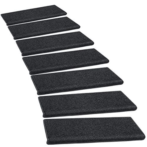 PURE ERA Bullnose Carpet Stair Treads Set Tape Free NonSlip Indoor Stair Protectors Pet Friendly Rugs Covers Soft Skid Resistant Washable Reusable 95 x 302 PiecesBlack