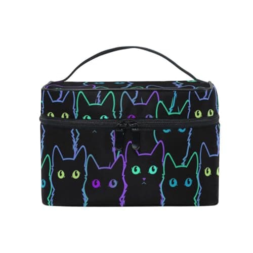 Cosmetic Bag Colorful Neon Cat Travel Makeup Organizer Bag Portable Train Case for Women Girls