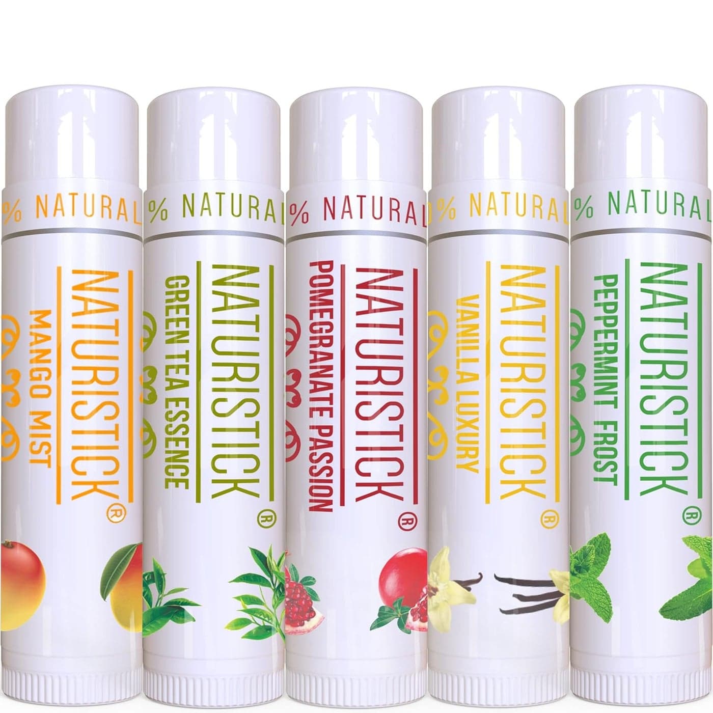 5Pack Lip Balm Gift Set by Naturistick Assorted Scents 100 Natural Ingredients Best Beeswax Chapsticks for Dry Chapped Lips Made in USA for Men Women and Children