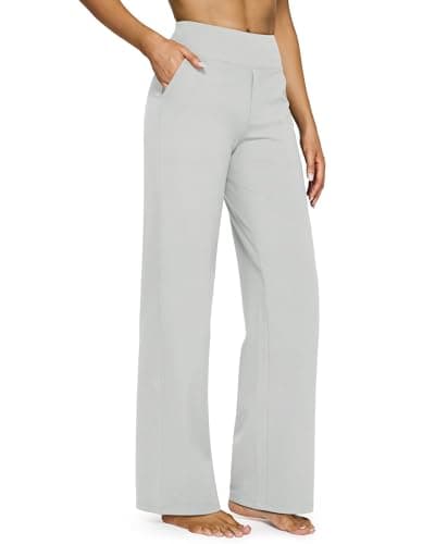 G4Free High Waist Pants for Women Wide Straight Leg Sweatpants with Pockets Loose Fashionable Yoga Lounge Casual Clothing(Light Grey,L,31")