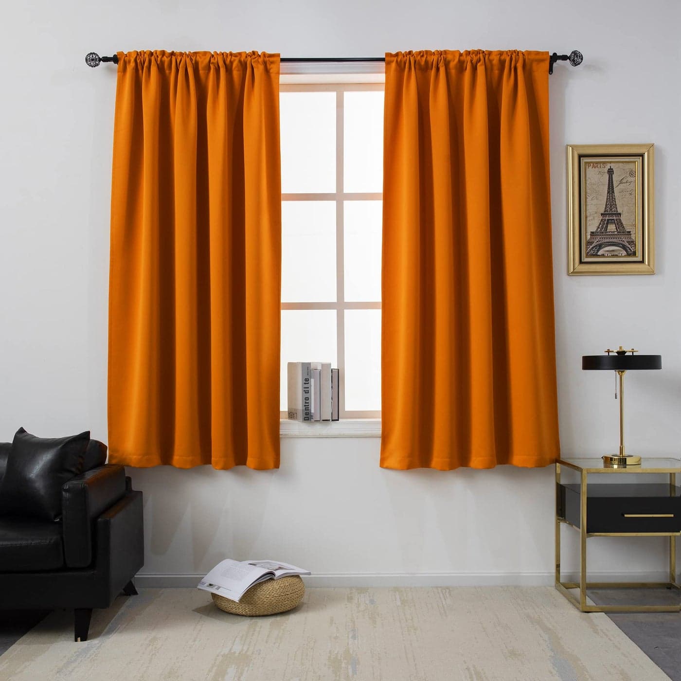 DUALIFE Orange Blackout Curtains for Bedroom Small Windows 45 Inch Length Rod Pocket Thermal Insulated Block Out Soundproof Curtains for Living Room Set of 2 Panels Orange 42x45 Inch