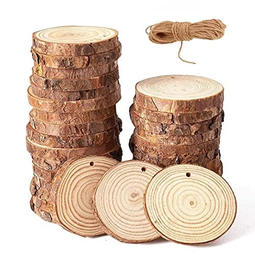 30pcs 224 Natural Wood Slices Craft Wood Centerpiece Unfinished Predrilled Wooden Circles Great for Arts and Crafts Christmas Ornaments DIY Crafts with Hole Includes 33 of Natural Jute Twine