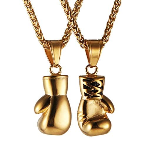 HZMAN Men Women Punk Stainless Steel Boxing Glove Chain Pendant Necklace (Gold)