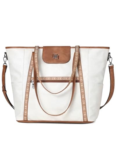 FADEON Large Laptop Tote Bag for Women Designer Leather Laptop Bag Fashion Travel Backpack Purse Shoulder Handbag White