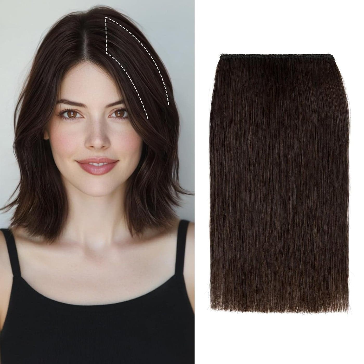 S-noilite Short Hair Extensions - Clip in Human Hair, 1PCS, 2 Clips, Remy Hair for Short Hair, Adding Volume, 10g, 6Inch - Dark Brown