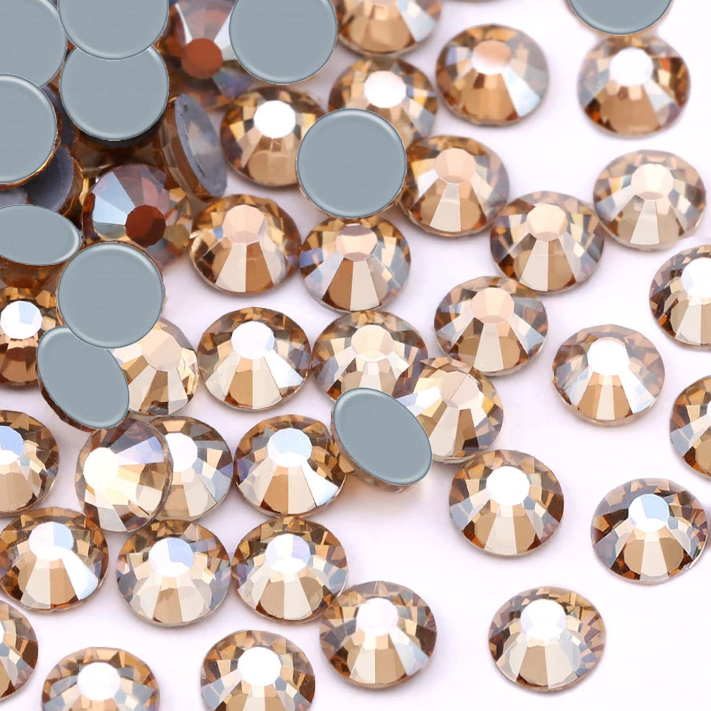 Dowarm 288PCS SS30 Hotfix Crystal Rhinestones 65MM Hot Fix Crystals for Crafts Clothes Flatback Glass Crystal for Decoration Round Gems Gold ShadowChampagne