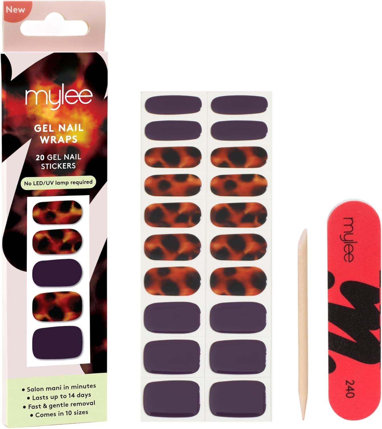 Mylee Tortoise Shell Gel Nail Wraps Mulberry Clash in Session Collection PreCured Gel Stickers No Lamp Needed ChipResistant Glossy Finish Long Lasting Easy to Apply AutumnWinter 2025