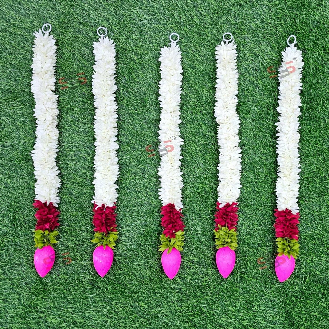 S2S Artificial Fabric White Gajra Jasmine Flower Strings Wedding Decorations,Event Decor. Perfect For Diwali,Ganpati & Pooja/Temple/Mandir Decoration (Pack Of 5) (Each Ladi Size 24 In), 60 Cm