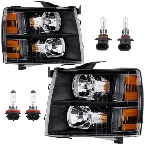 KUIPERAUTO Headlight Assembly Compatible with 2007-2013 Chevy Chevrolet Silverado 1500 2500HD 3500HD Front Lamp with Bulb Black Housing/Clear Lens/Amber Corner