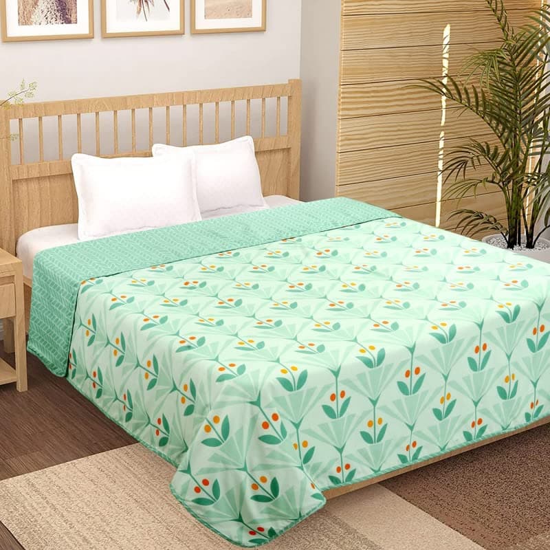 VAS COLLECTIONS 120 GSM Premium Cotton Printed DoharAC Blanket for Double Bed Size 90 x 86 inches Ultrasoft Lightweight Double 228x220 cmsLight Green Orange