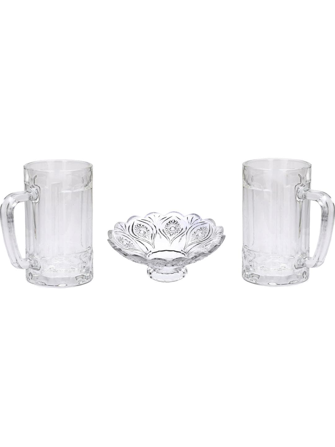 Somil Combo Set of 2 Beer Glasses and 1 Snack Plate Transparent Glass Set of 3 Glass Size 8 X 12 X 135 Cm Plate Size 35 X 35 X 10 Cm