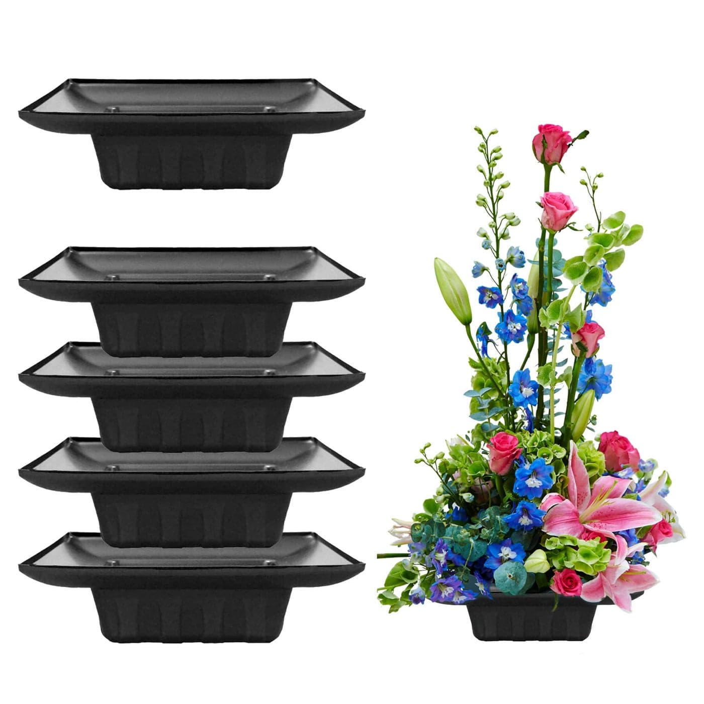 Curtis Wagner Plastics FAC9900 Flower Arrangement Container 5Pack Size 55 x 55 x 25 Plastic Box for Floral Arrangement Small Large Flowers Perfect for Weddings Proms Centerpiece