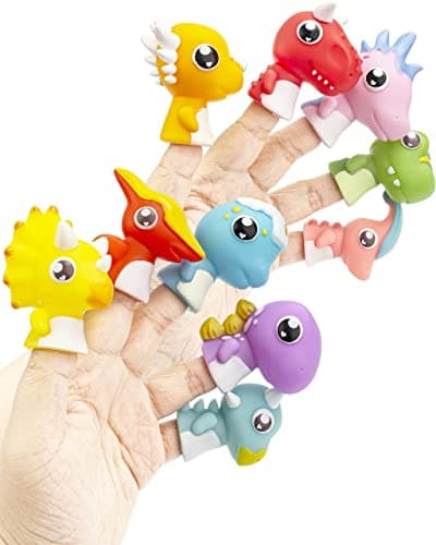 AQKILO Dinosaur Finger Puppet Set Animals Puppet Show Theater Props Educational Bath Toys10 Pieces