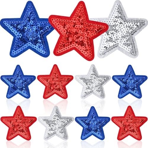12pcs Sequin Star Iron on Patches Clothing Embroidered Colorful Shiny Star Sew on Patches Applique Repair Patch DIY Crafts for Clothing Jacket Jeans Pants Dress Backpack Hat Decorations