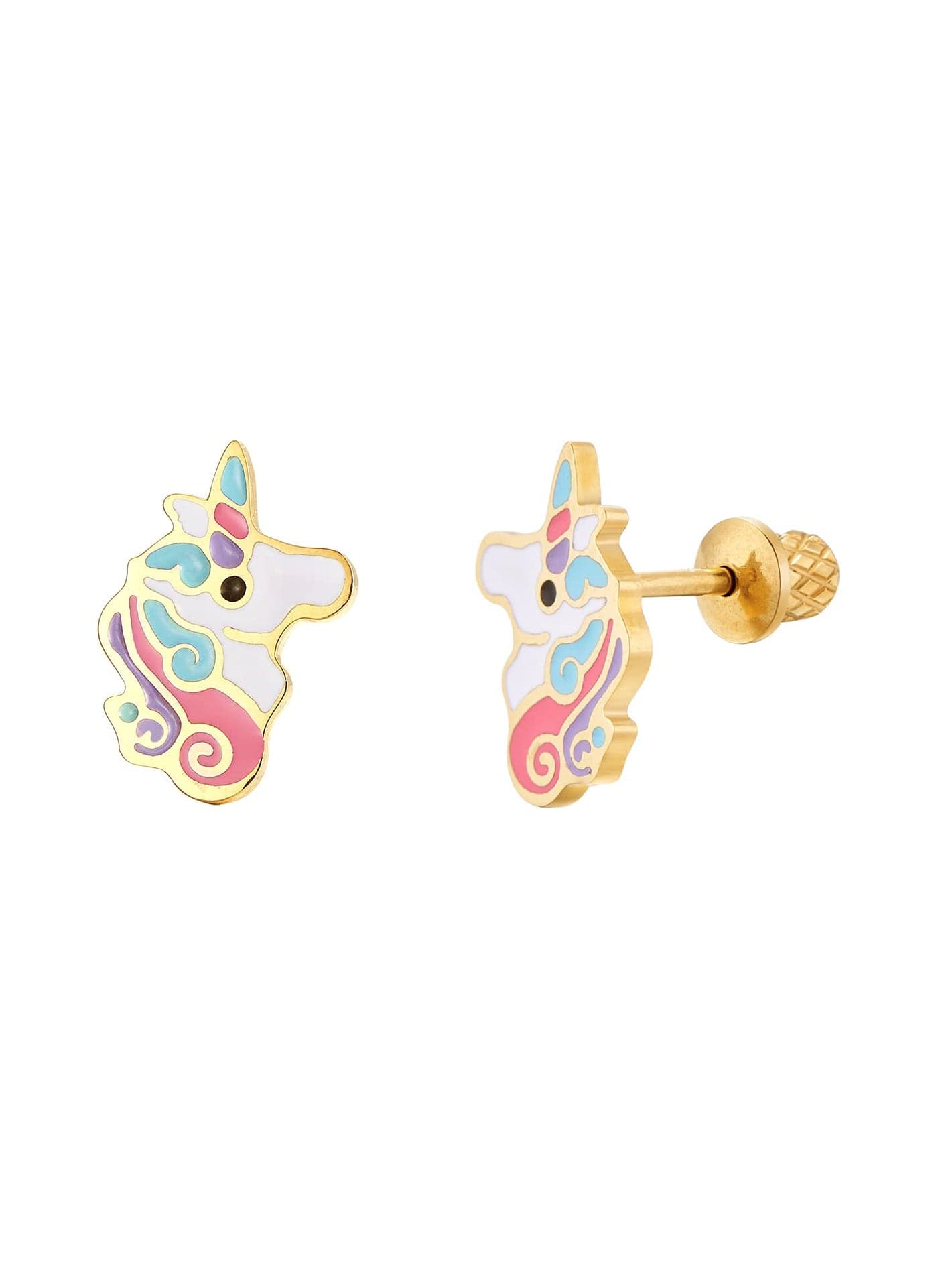 Earrings For Girls,18k Gold Plated Unicorn Hypoallergenic Earrings for Girls, Stud Screw On Safety Backs, Stainless Steel Ultra Sensitive Ears Post For Kids, Toddlers, Little Girls, Teens