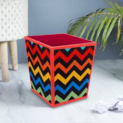 SEJ by Nisha Gupta Wooden Dustbin For Bedroom | Open-Top Waste Dustbins 11.5L Open Dry Waste Dustbin For Home & Office | Garbage Bin Trash Can | Wooden Bin MDF Wood Fabric Design