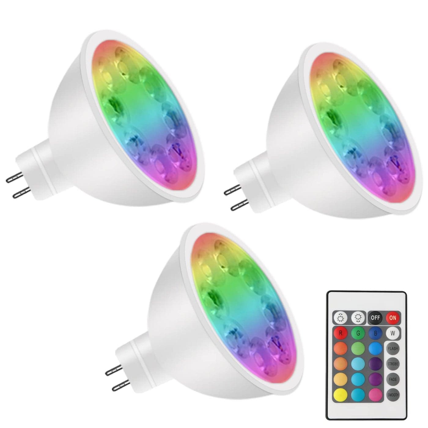 Noobibaba MR16 Color Changing LED Bulbs, MR16 LED Bulbs 4W 12V GU5.3 Bi-Pin Base, RGB MR16 Color Changing Spotlight, Warm White+15 Multicolor for Landscape Lighting (3 Bulbs with a Remote)