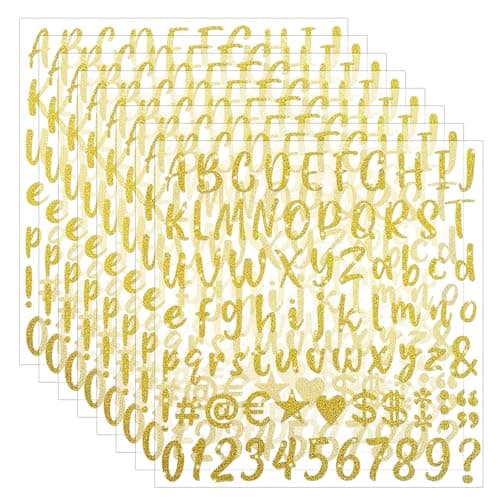 648 PCS Gold Sticker LettersSelfAdhesive Glitter Number Stickers for Graduation CapScrapbookingWater Bottles Cup8 Sheets Gold