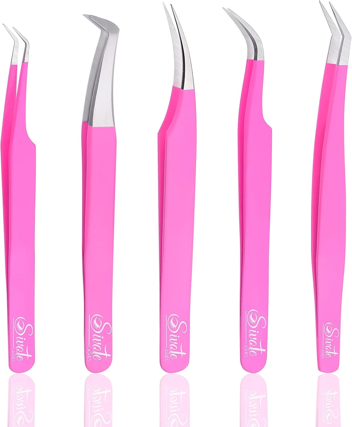 SIVOTE Eyelash Extension Tweezers for Classic Volume Lashes 5Pack Pink