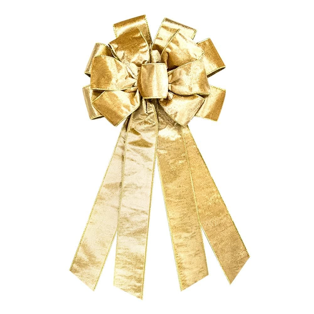 Hying Large Christmas Bow for Wreath Champagne Velvet Bows for Front Door Wall Fence Decor Gilt Edged Christmas Wreath Bow Tree Topper Bow for Winter Christmas Party Decoration Supplies
