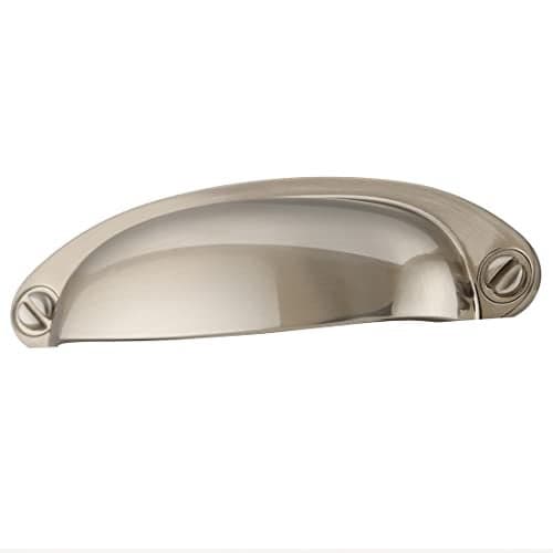 MuDuJia 10Pack 3 12 Hole spacing Vintage Farmhouse Style Pulls Cup Pull Handles Knobs Shell EarLike Handle Knobs for Cabinet Dresser Drawer Bin 35 inch 89mm 10 Brushed Nickel