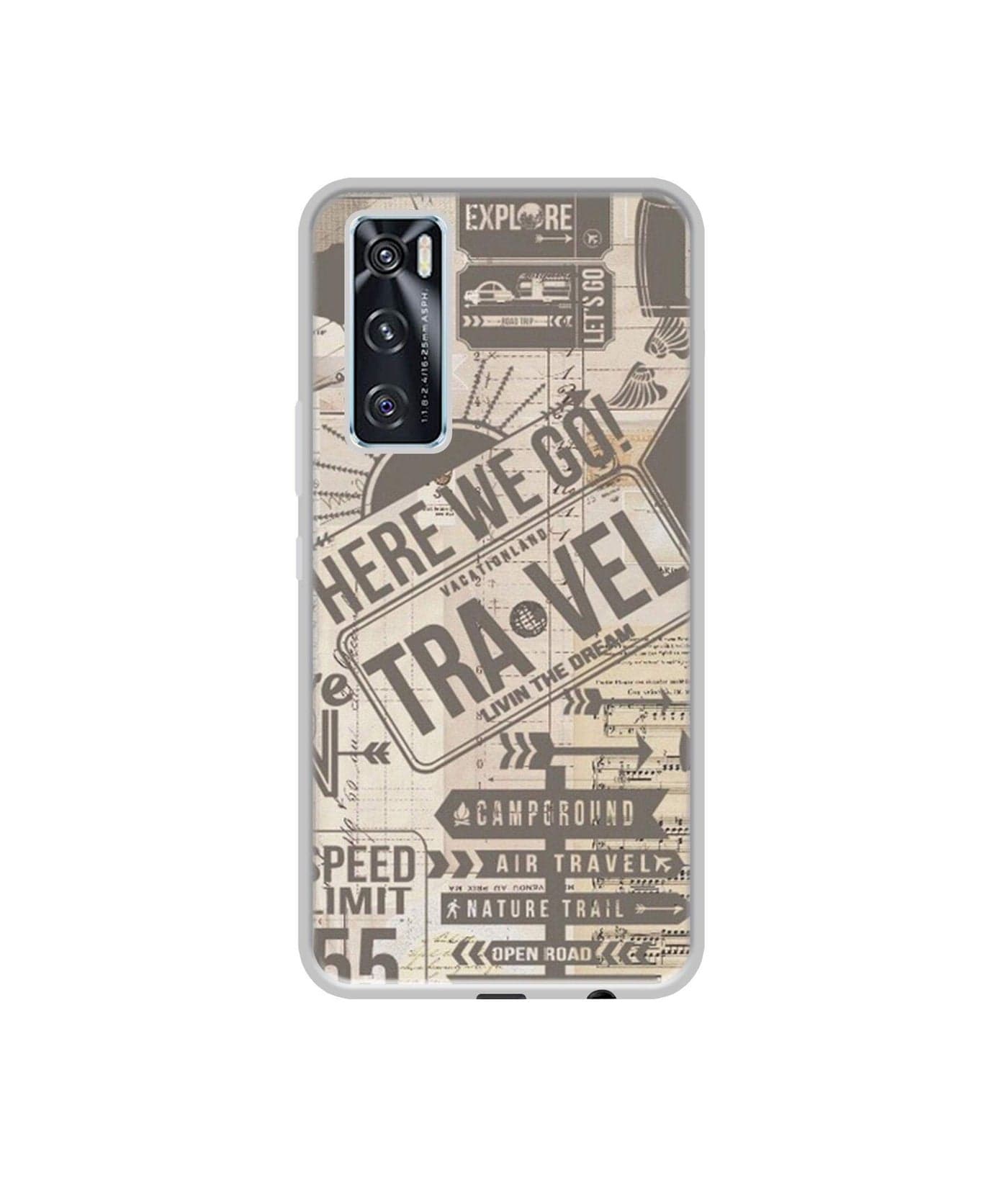 Casotec Travel Design Printed Silicon Soft TPU Back Case Cover for Vivo V20 SE 4G