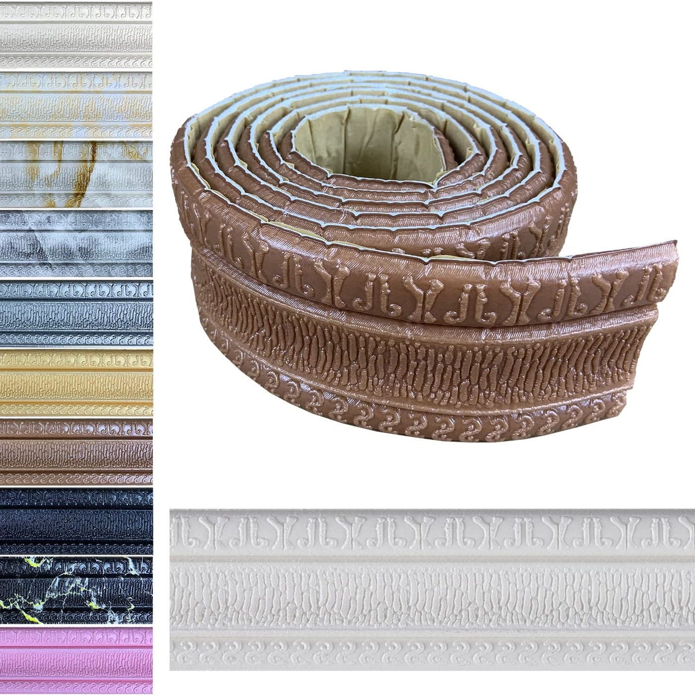 Yutianli Crown Molding Peel and Stick Wallpaper Border Flexible Wall Base Moulding Trim Self Adhesive Vinyl Baseboard Brown Foam Wall molding 3D Mirror Border 2PCS178 Brown