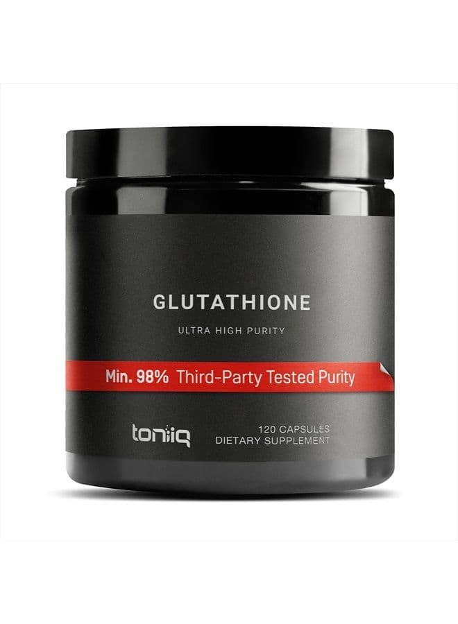 Ultra High Strength Glutathione Capsules - 1000mg Concentrated Formula - 98%+ Highly Purified and Bioavailable - Non-GMO Fermentation - 120 Capsules Reduced Glutathione Supplement - Third Party Tested
