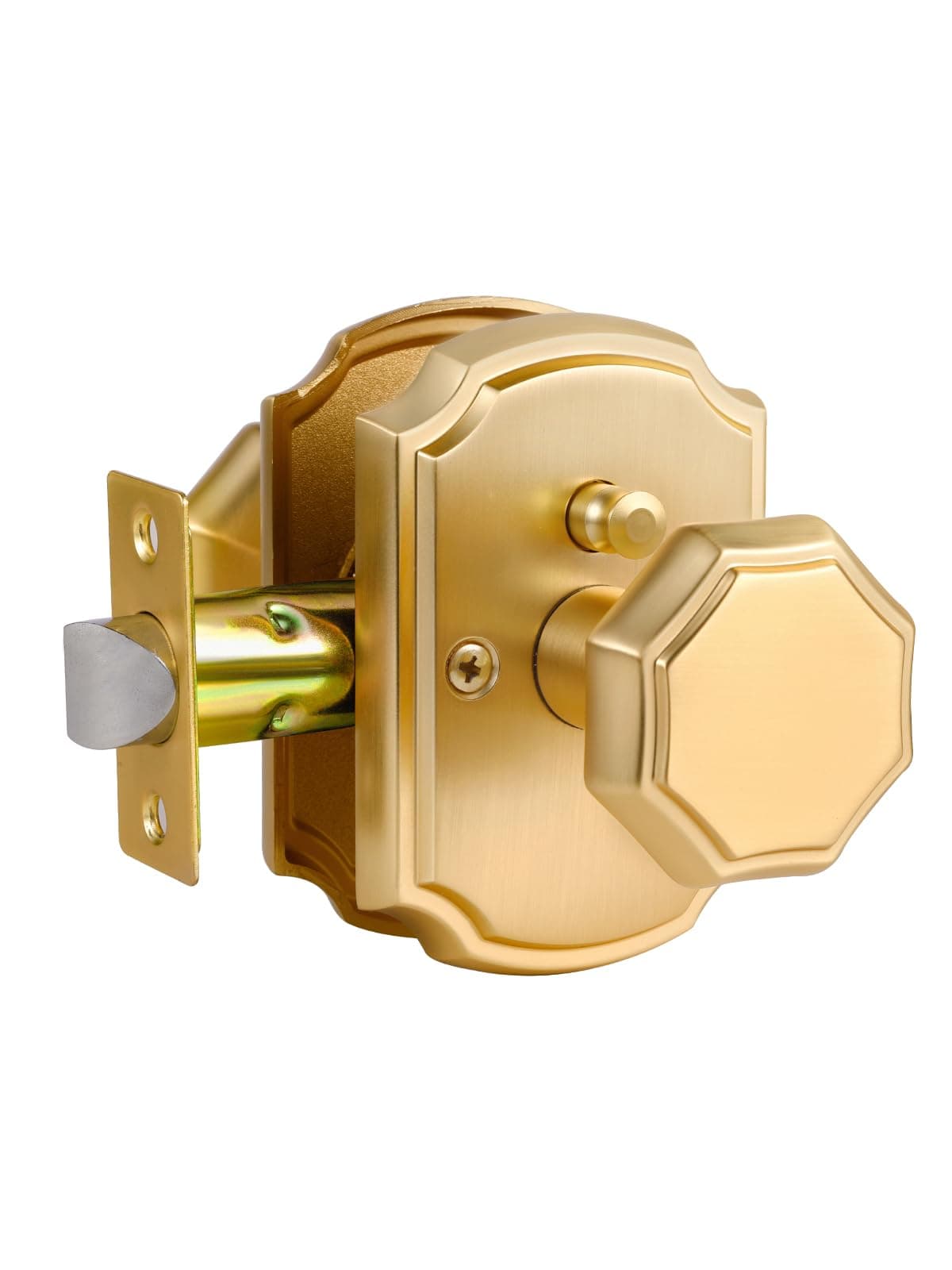 SORWDUERM 2 Pack Gold Door Knobs Privacy Door Knob Satin Brass Door Knob Interior Brushed Gold Door Knobs for Bedroom and Bathroom,Zinc Alloy