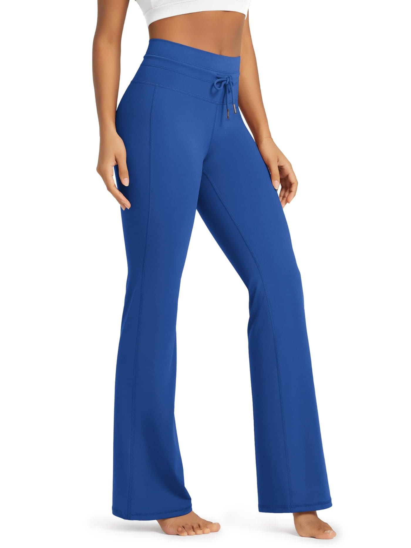 ODODOS Women's Drawstring Tie Flared Pants High Waist Bootcut Workout Yoga Pants - 30" Inseam, Royal Blue, X-Small