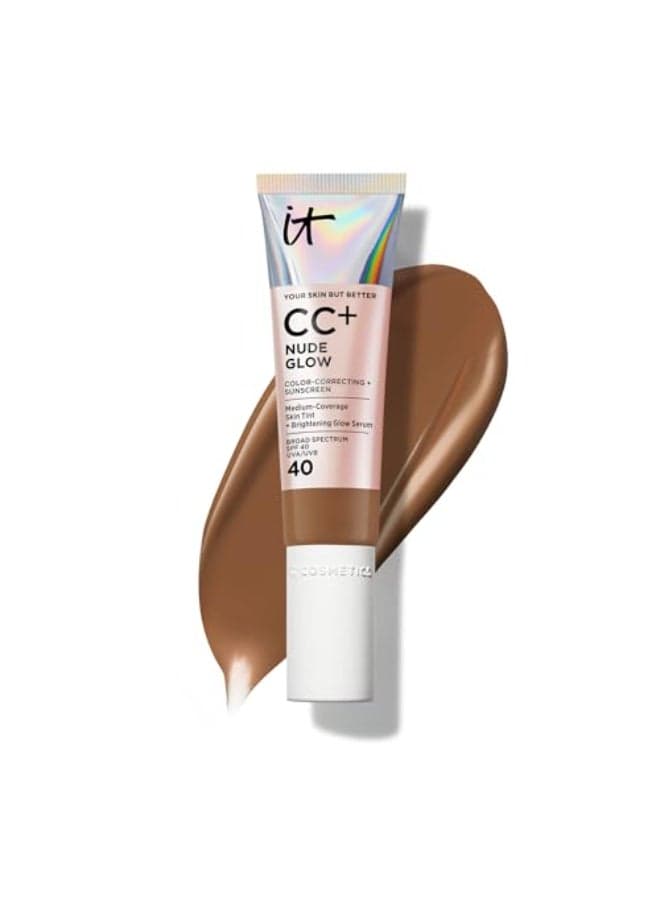 IT Cosmetics CC Nude Glow Neutral Deep Medium Coverage Foundation with SPF 40 Brightening Glow Serum Lightweight Skin Tint 2 Niacinamide Hyaluronic Acid Up to 24H Hydration 108 fl oz