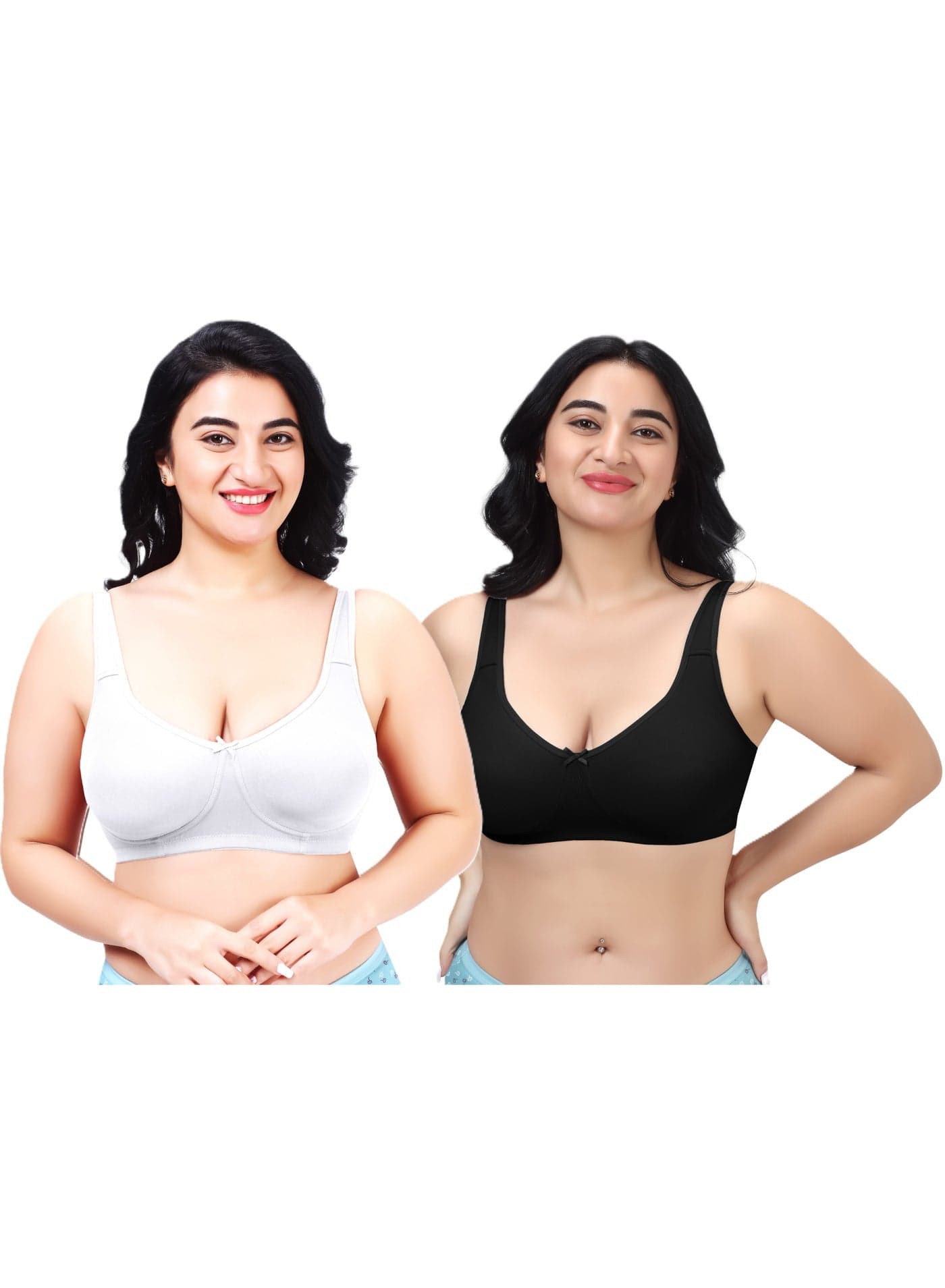 2-Pack Bra D Cup Soft Cotton Lycra Stretch Minimizer Seamless Molded Cups Non-Padded Wirefree Full Coverage Side Support No Dig Straps Women Ladies Plus Size