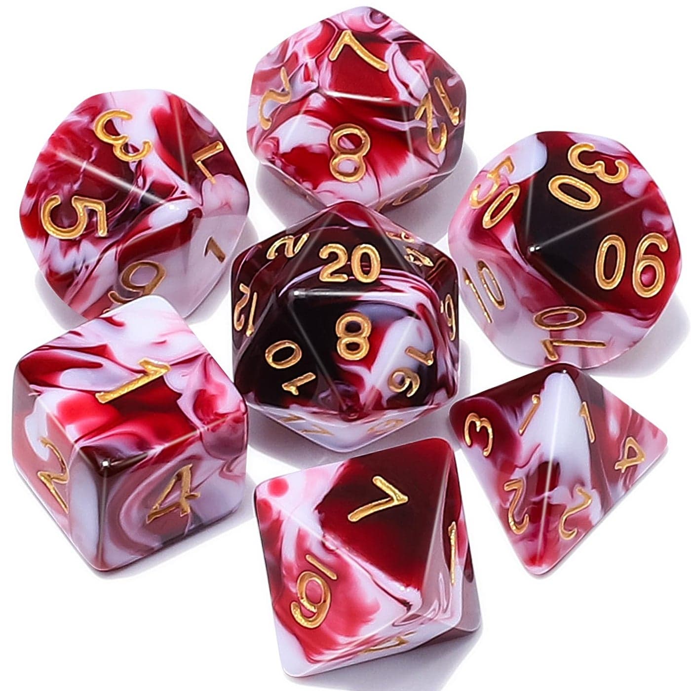 QMAY DND Dice Set -D&D Polyhedral Dice (7 Pcs) for Dungeons and Dragons (Blood red and White)
