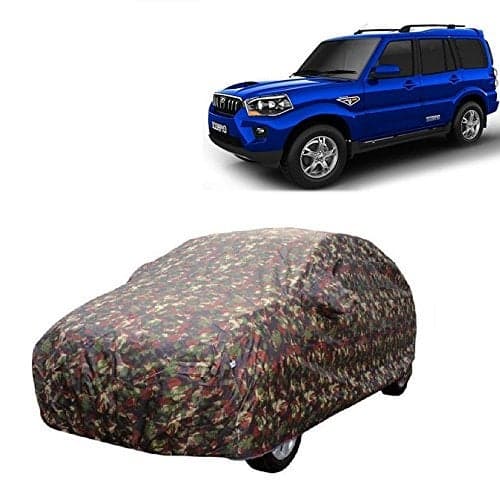 MOTROX Car Body Cover Compatible with Side Mirror Pocket for Mahindra Scorpio (Military Color).
