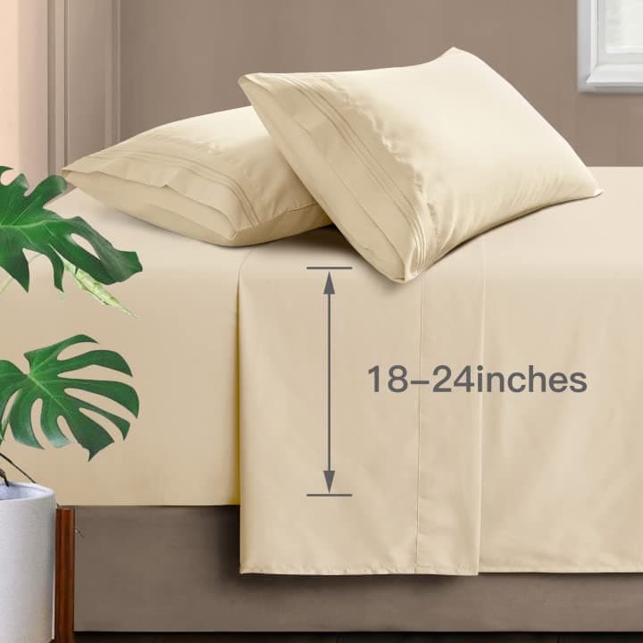 Manyshofu Extra Deep Pocket King Size Sheets Hotel Luxury 1800 Thread Count Sheets Pillowcases Microfiber Bed Set up to 24 Mattress Light Beige Bed Sheets 1824 Inch Deep Pockets 4 Piece