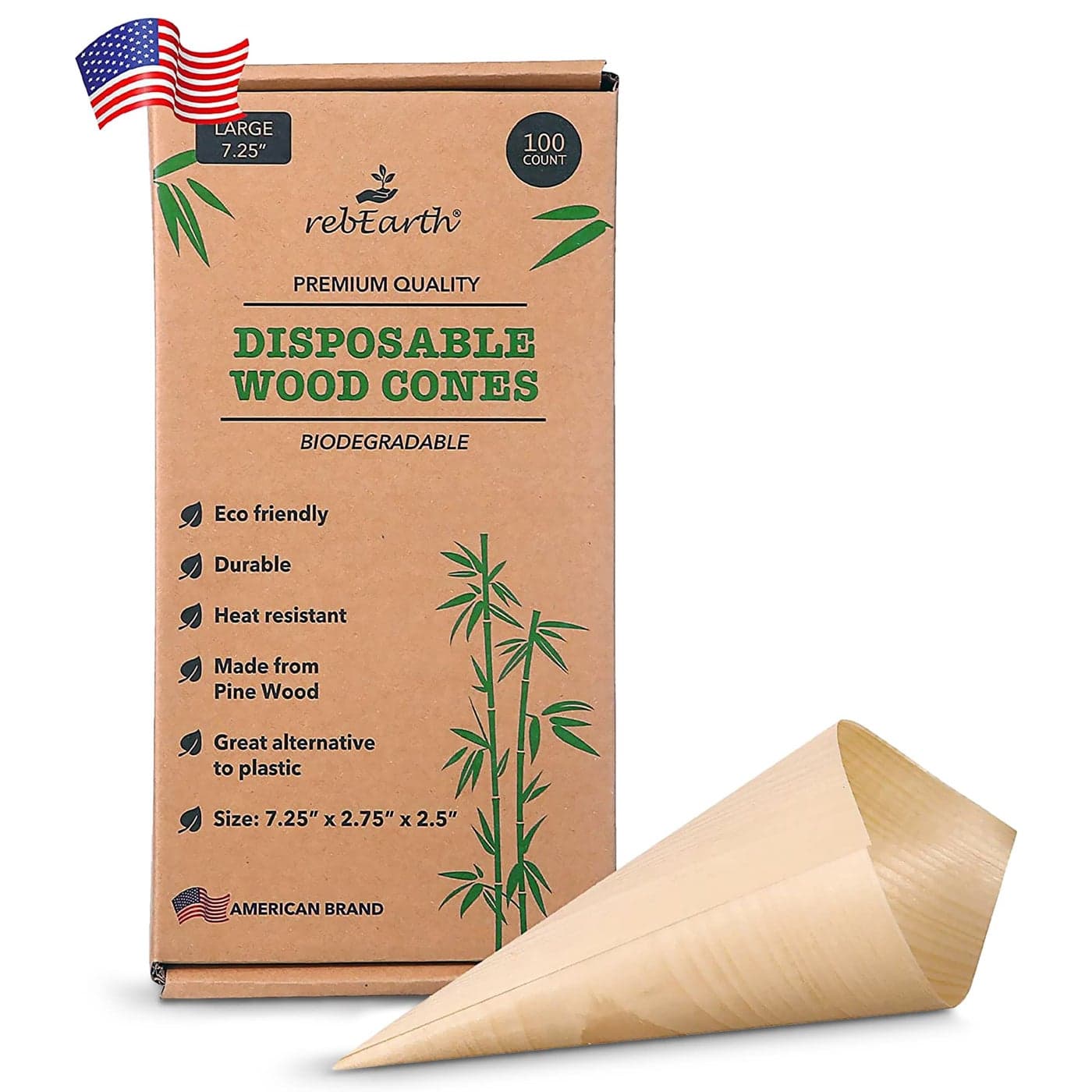 rebEarth Disposable Wood Cones Heat Resistant Cones for Charcuterie Food Appetizers Snacks Pinewood Cone Cups for Party Food Display Alternative to Plastic Small Wooden Cones 5 100 Count