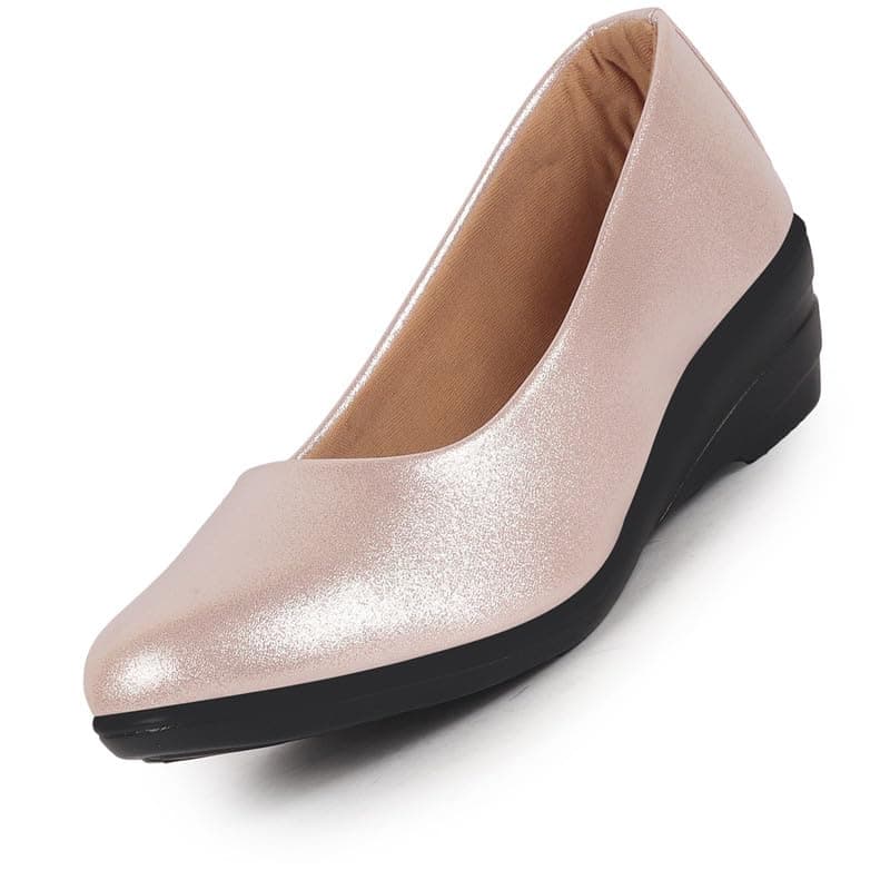 FAUSTO FST FJDWC-7034 PINK-39 Women Pink Shiny Platform Wedge Heel Bellies for Party|Evening Sandals|Formal Dress Ballerina|Anti Skid Sole (6 UK)