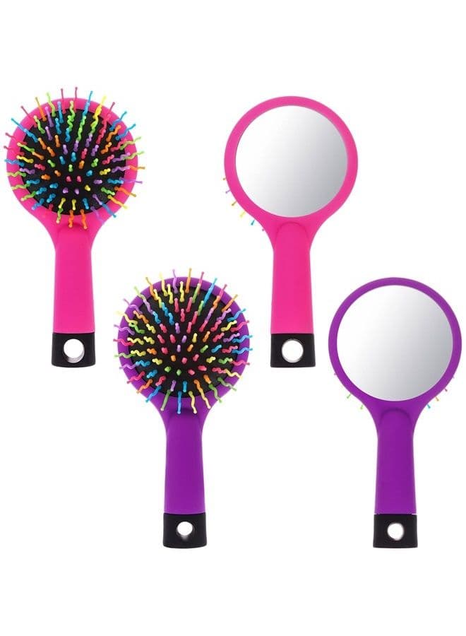 Pack of 2 Rainbow Volume Brushes Detangling Hair Brushes Hair Curl Straight Magic Combs with Mirror (Pink & Purple)