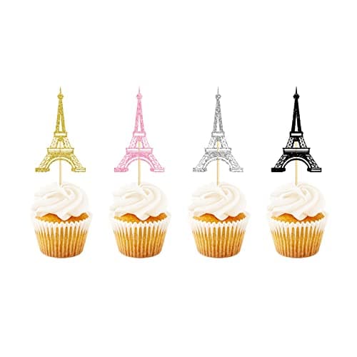 24 Pcs Eiffel Tower Cupcake Toppers Glitter Paris Theme Cupcake Topper Bridal Shower Wedding Decor