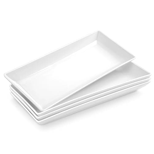 MALACASA Serving Platters Set of 4, Ceramic Serving Platters and Trays for Serving Food, Rectangular Serving Trays for Party, Large Serving Plates, Party Serving Trays and Platters - 14 Inch, White